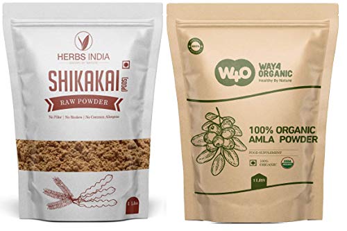 Hair Care Combo Pack - Shikakai and Amla Powder 16 Oz each, Best Natural Cleanser and Hair Growth Powder - HerbsIndia