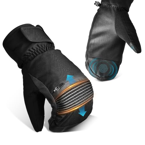 tekkapoi Skihandschuhe Damen Herren, Warme Fäustlinge Winterhandschuhe Wasserdicht, Thermo Handschuhe für Outdoor Ski Schwarz L