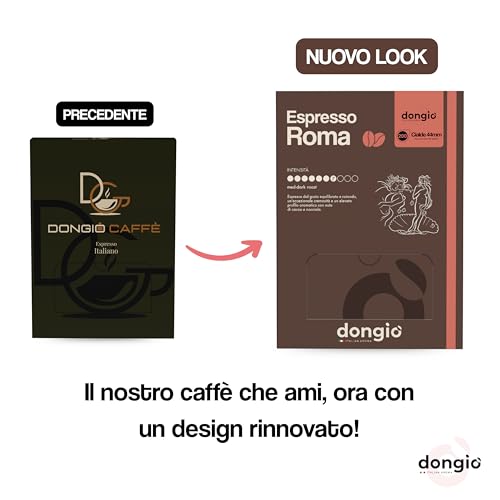 Dongiò Caffè Espresso Roma - 200 Easy Serving Espresso Pods (ESE 44mm) – Med-Dark Roast Coffee (Intensity 7/10) – Roasted and Blended in Italy