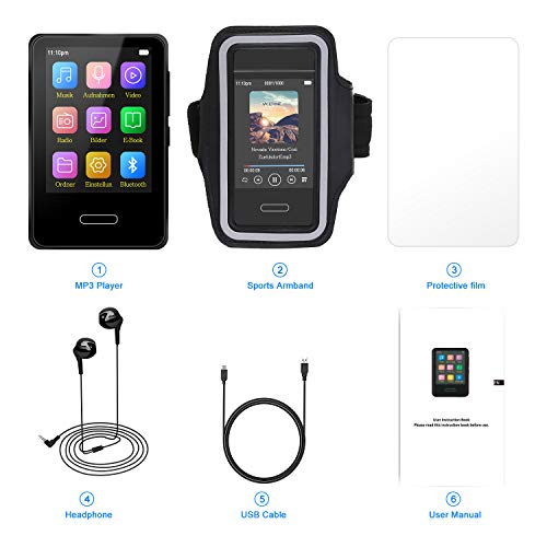 Tenswall MP3 Player with Bluetooth 4.2, MP3 Player 16GB Music Player with 2.8'' Touch Full Screen, Voice Recorder,Video Play, Wrist Belt, Mini MP3 Player Bluetooth Support up to 128GB