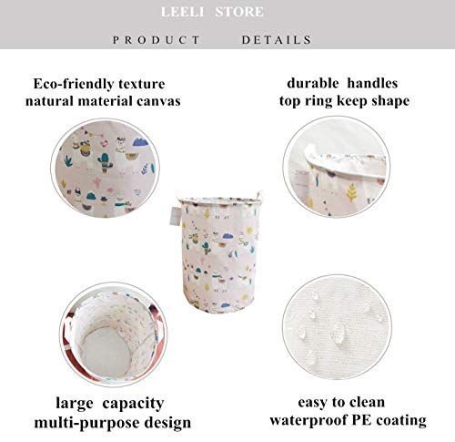 Leeli Laundry Hamper With Handles Collapsible Canvas Laundry Basket,Waterproof Storage Basket Home Organizer For Nursery,Clothes,Toys,Baby Hamper19.7×15.7(Pink Llama) #TOP2