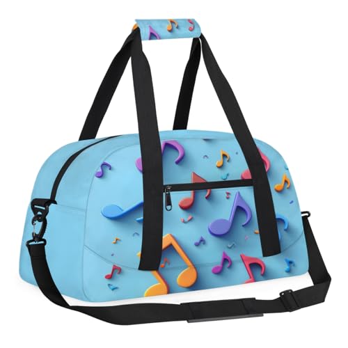 Music Notes Personalized Duffel Bag Weekend Overnight Travel Bag Sports Waterproof Gym Bag Lightweight Dance Bag Sky Blue