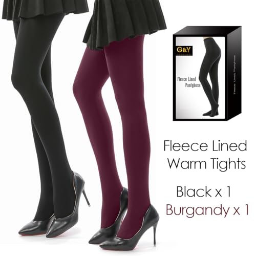 Image of G&Y 2 Pairs Fleece Lined Tights for Women - 100D Opaque Warm Winter Pantyhose