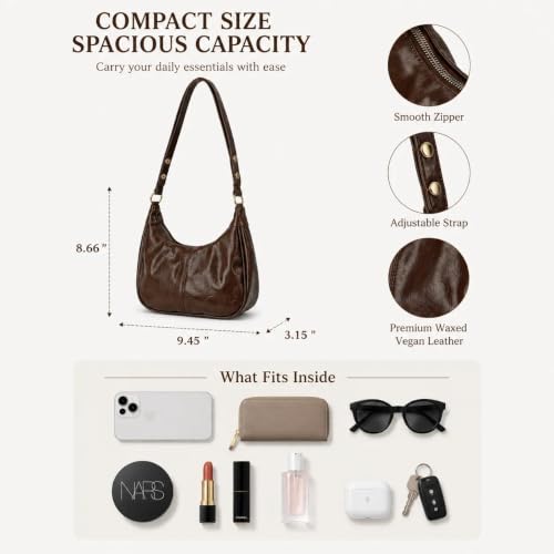 Image of Eiyye Small Hobo Bag for Women Crescent Shoulder Purse Vegan Leather Brown Purse