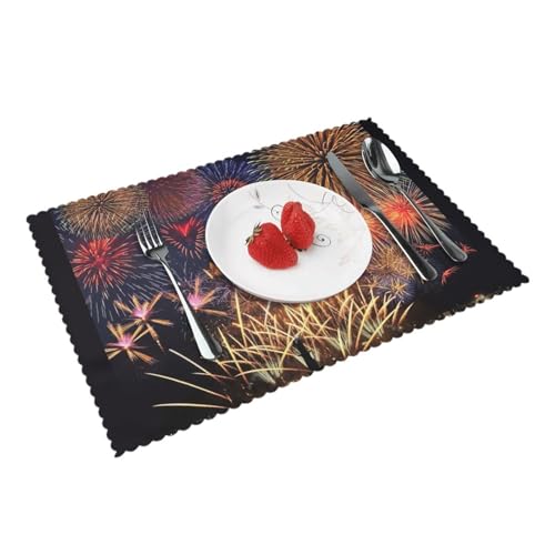 Fireworks Print Practical Placemats Dining Table Set Washable Non-Slip Tables Mats Kitchen Decor