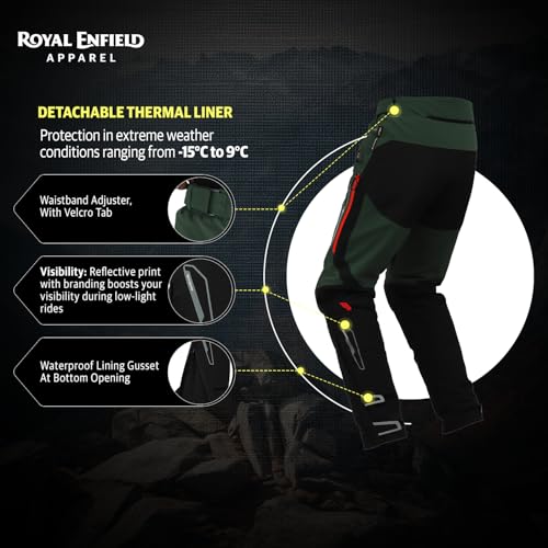 Image of ROYAL ENFIELD ADVENTURER XT RIDING TROUSER| CE level 2 armor at knee & hip | High abrasion resistance 610 D cordura fabric | Superfabric at Knees | Waistband adjusters | OLIVE 34 inch