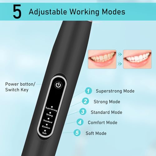 Image of Obvie Sonic Electric Toothbrush for Adults, 5 Modes, Plaque removal for teeth, Teeth Whitening Kit 2 Brush Heads, 2 Cleaner & Battery Last up to 30 Days, IPX7, Electric Power Tooth brush (black)