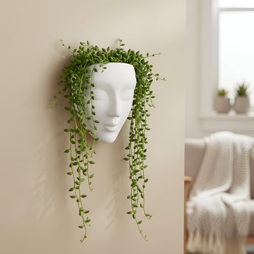 Image of Ceramic Lady Face Wall Hanging Planter (7 Inches, White) | Abstract Face Vase for Indoor Plants | Succulent Planter for Living Room, Balcony & Office Decor | Aesthetic Home Decor Gift