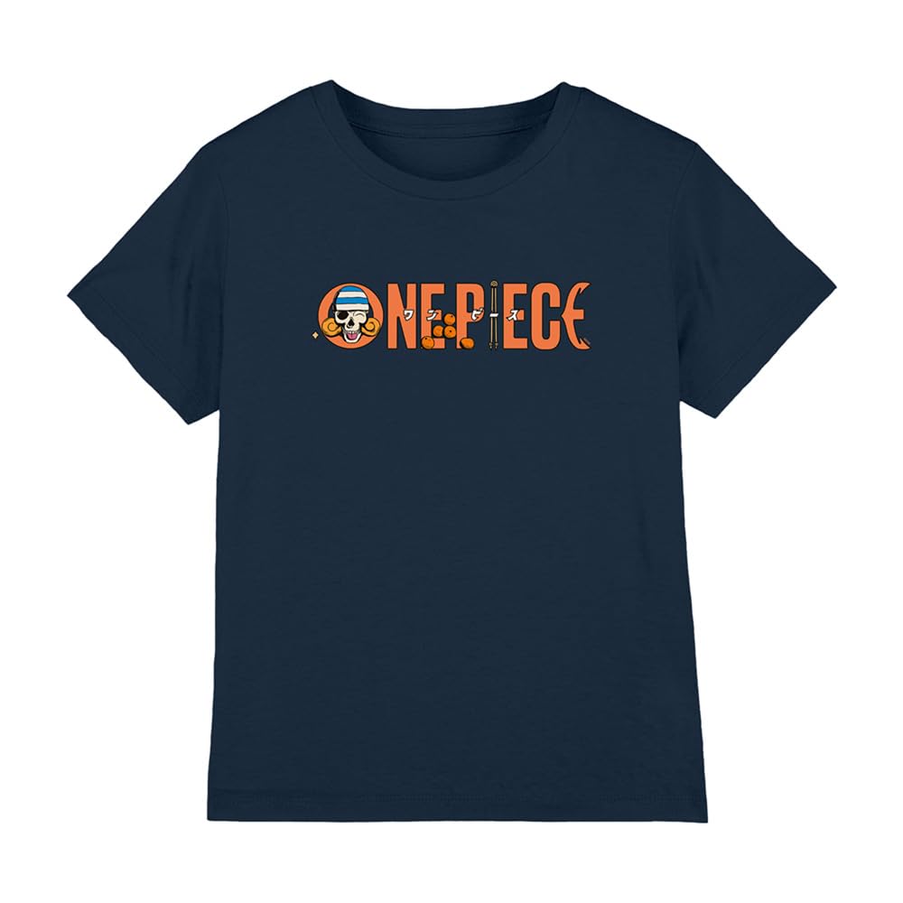 One Piece Nami Orange Tangerines Logo Kids T-Shirt, Navy, 7-8Y