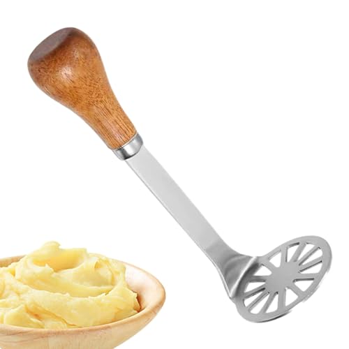 Machacador de patatas - Utensilio de cocina multifuncional - Machacador de patatas compacto con mango de madera, ideal para frijoles, verduras, frutas, carne