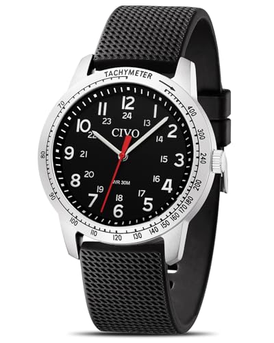 CIVO Reloj Hombre de Pulsera Militares: Silicona Negro Analógico Clasico - Relojes Deportivos para Hombre con Números 12/24 Horas
