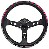 ユニバーサルレーシングステアリングホイールホーンボタン付き13インチ刺繍PUステアリングホイールケーブルレンチ付き,ピンク