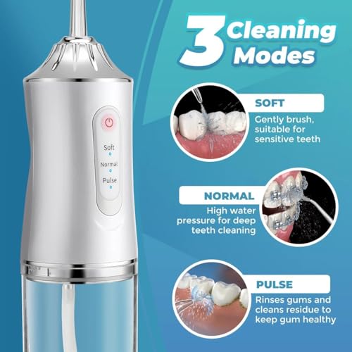 Image of Water Flosser Portable Oral Irrigator - Cordless & Rechargeable, 3 Modes, 4 Jet Tips, IPX7 Waterproof, 200ml Detachable Water Tank - Dental Teeth Cleaner for Home & Travel ((Modal-1))