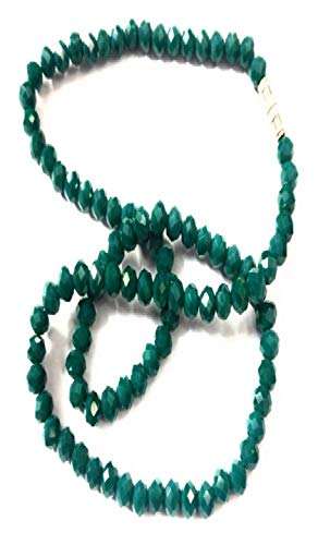 AV FASHION INDIAOpaque Crystal Gemstone Emerald Green Colour Beads Necklace Single Strand For Women and Girl Round Faceted Green Mala Fashion Jewellery (AV_C08)