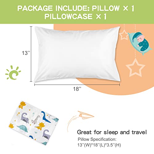 Toddler Pillow 1 Pack,13 X 18 Baby Pillows For Sleeping, Machine Washable Kids Pillow With Soft Cotton Pillowcase, Perfect For Travel, Toddlers Cot (Dinosaur) #TOP1