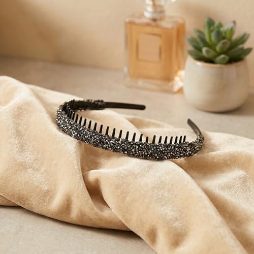 Diamond Hair Hoop with Toothed Cute Plastic Hairband Vintage Face Wash Rhinestone Headband Male(grey)