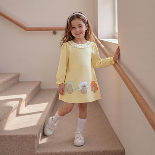 Toddler Girl Thanksgiving Dress Kids Turkey Outfit Little Girls Crewneck Ruffle Long Sleeve Fall Winter Dresses4