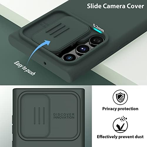 Nillkin Liquid Silicone Case for Samsung Galaxy S22 Ultra 5G, Camshield Silky Case with Camera Sliding Cover, Shockproof Skin-Frendly Protective Cover Compatible with Samsung S22 Ultra 6.8", Green