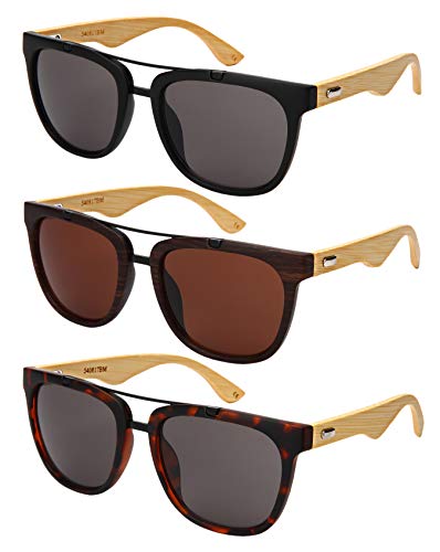 Edge I-Wear Wood Bamboo Horn Rimmed Aviator Sunglasses for Men Women with Double Crossbar 540817BM-SD-13