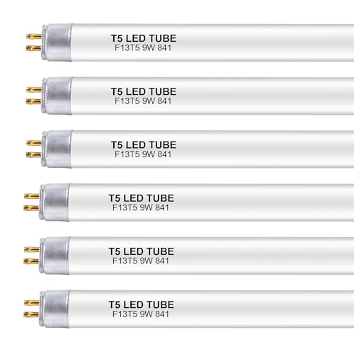 Kixdorbol 6 Pack 21 Inch F13T5/CW LED Replacement Bulbs 4100K Cool White T5 LED 9 Watts Replace Fluorescent Bulb with LED Replacement Tube for Counter and Cabinet Fixture