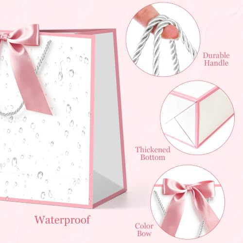 Image of JMANNI Gift Bags with Handles, 13 inch Medium Gift Bag for Presents, 2 Pcs Bags with 4 Tissue Paper and 2 Cards for Graduation Baby Shower Wedding Fathers Day Mother's Day Birthday Party(white pink)