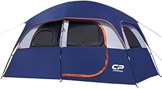 CAMPROS CP Tent-6-Person-Camping-Tents, Waterproof Windproof Family Tent with Top Rainfly, 4 Large Mesh Windows, Double Layer, Easy Set Up, Portable with Carry Bag - Blue
