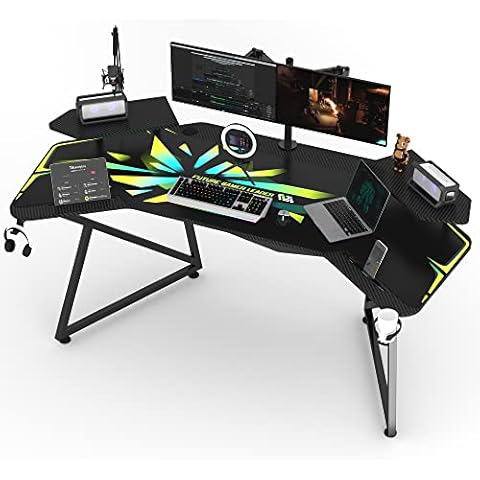 JWX Gaming Desk with Removable Speaker Stand, 72'' Large Studio Wing-Shaped Gaming Desk with Headphone Stand, Cup Holder for Live Streamer, Social Media Influencers & Music Recording Cover