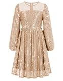 Festliches Kleid Mädchen 140 Kinder Langarm Pailletten Party Cocktailkleid Ballkleider Gold