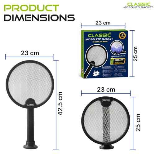 Image of Mosquito Killer Racket, Mosquito Bat Electric with UV Light | 3500V Fly Swatter, 1200mAh Rechargeable Battery, 2-in-1 Mosquito Killer Lamp for Home, Foldable Body, Black