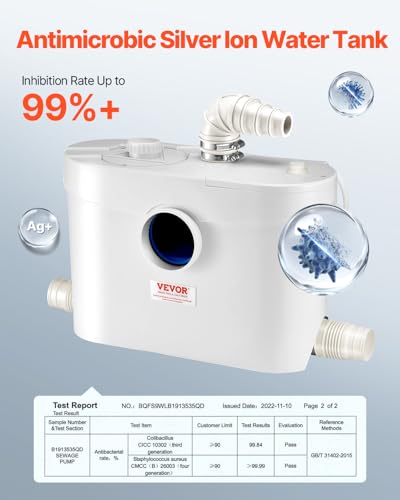 Image of VEVOR 900W Macerator Pump, 48 GPM Flow, 40 ft /12 m Head, Macerator Sewerage Toilet Pump with 4 Water Inlets, Waste Water Disposal Upflush Machine for Toilet, Basement, Shower, Sink, Laundry, Bathtub