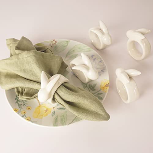 Easter Bunny Napkin Rings Set Of 6, Porcelain Rabbit Napkin Ring Holders, White Bunny Napkin Rings For Easter, Spring Party, Banquet, Dinner, Wedding Table Decor #TOP1