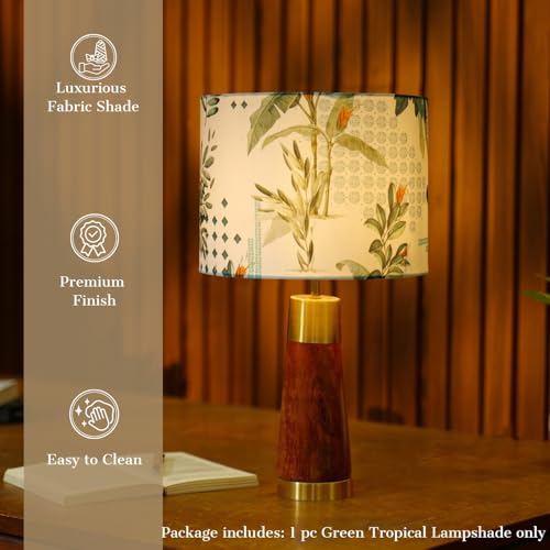 Image of Dreamy Walls 10.5'' Drum Lamp Shade for Bedroom, Living Room | Handcrafted Printed Faux Silk Replacement Lampshade Only | Easy Assembly, 10.5x8.5 Inches, Green Tropical Shade