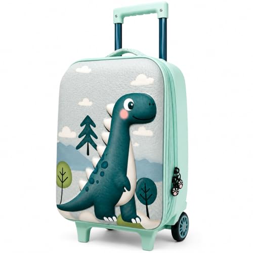 Image of PLUSPOINT Dinosaur Theme Kids Trolley Bag | 16 Inch Hard Shell Cabin Luggage with Wheels | Lightweight Travel Suitcase for Boys & Girls | School Trips, Vacations, Holidays & Weekend Travel