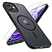 TQIAHF Magnetic Phone Case for iPhone 12/iPhone 12 Pro Case with 2 Tempered Glass Screen Protector Compatible with MagSafe Military Grade Translucent Matte Phone Cover for iPhone 12/12 Pro,Black