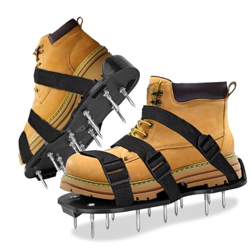 Environet The Lawn Aerator Shoes for Grass, Epoxy Spiked Shoes with 1.65'' Sharp Short Spikes, Garden Grass Loosening Spike Shoe for Epoxy Flooring, 6 - Shoelace Design (Black, 11.8'' x 5.1'')