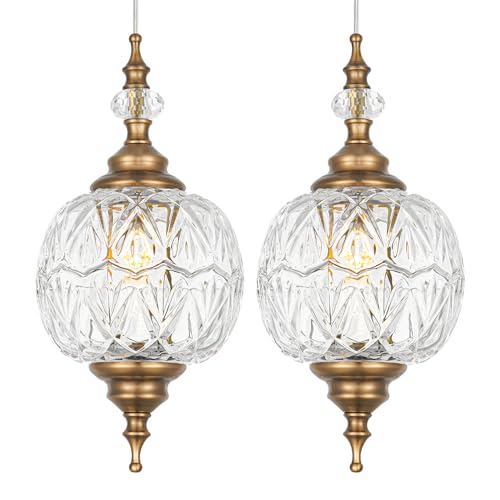 Vintage Pendant Lights Kitchen Island Set of 2, Brass Bathroom