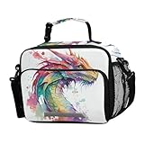 BOENLE Watercolor Dragon Lunch Box for Boys Girls Insulated Lunch Bag Kids Cooler Tote Shoulder Strap Reusable for School Travel Picnic