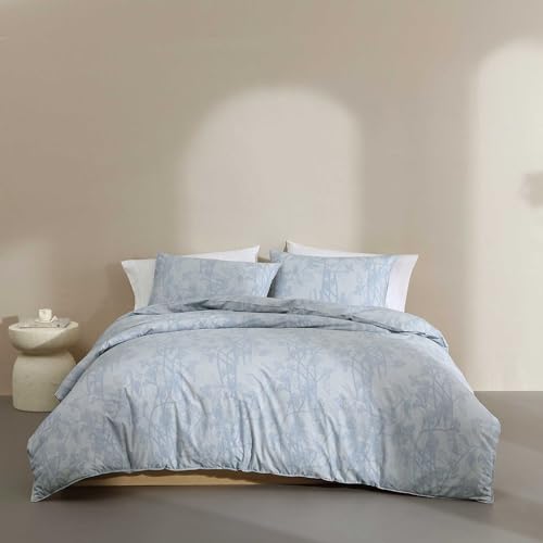 Calvin Klein - Queen Comforter Set 100% Soft Cotton Bed Set with a Naturally Breathable Feel 3 Piece Floral Bedding with Matching Pillowcases (Washed Percale Bayberry Blue)