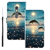 WUACYEAMING für Motorola Moto X Play Hülle Premium PU Leder Flip Klappbare Stoßfeste Magnetische Schutzhülle Tasche mit Kartenfach Geld Slot Ständer Delphin