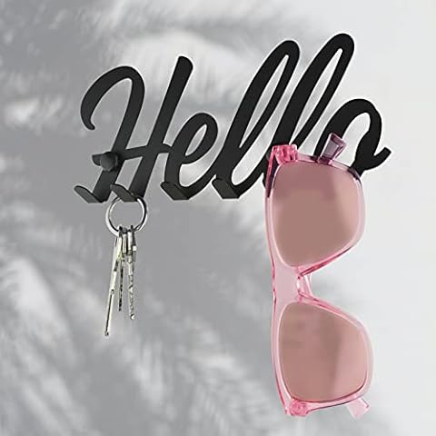 Key Holder for Wall Keys, Key Fob, Key Fob, 5 Languages Lettering (HELLO - Black) Cover