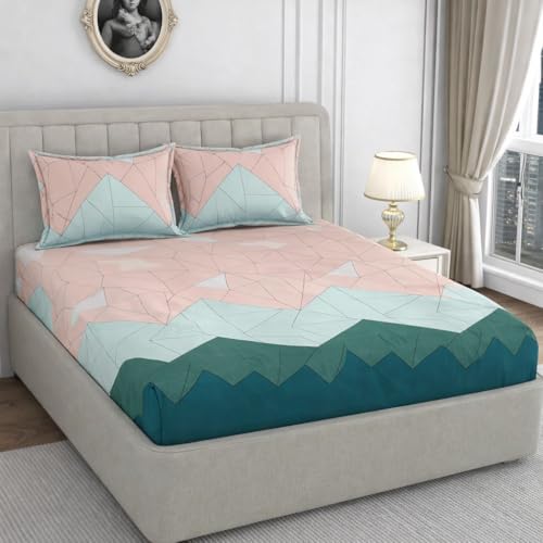 Image of 350 TC Premium Heavy Cotton Feel Elastic Fitted Bedsheet Queen Size with 2 Pillow Covers || Double Bed with All Around Elastic (Beige, Fitted -60x78 Queen)
