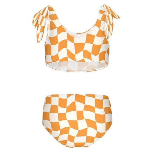 Boccsty Orange Checkered Girls Tankini Swimsuits Kids Bikini Sets 2 Pcs Bathing Suit for 11-12T2