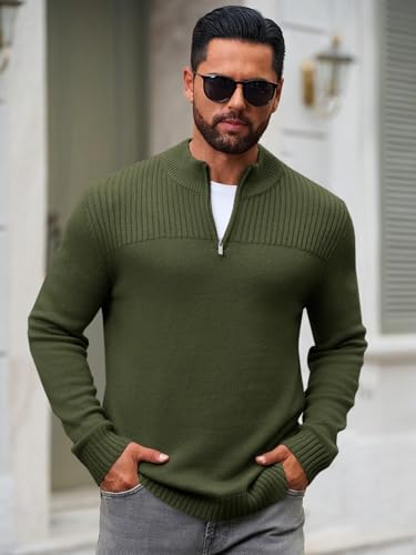 Runcati Mens Quarter Zip Sweater Long Sleeve Slim Fit Pullover Mock Neck Casual Ribbed Knit Polo Sweaters2