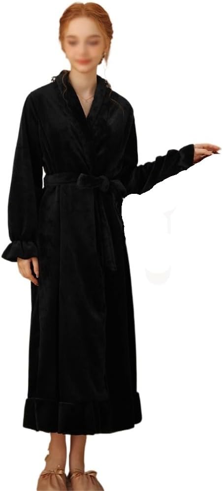 JSEIAJB Coral Velvet Pajamas for Women in Autumn and Winter Long Sleeved Bathrobes, Bathrobes, and Pajamas(Large)
