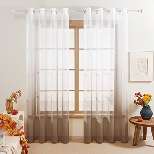Deconovo Lot de 2 Rideaux Voilages, Dégradé de Couleur, Décoration Rideau à Oeillets pour Chambre Enfant Salon Maison Fenêtre Balcon, Brun, 140 x 175 CM