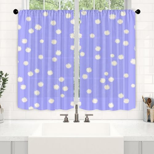 Surwin Lot de 2 Rideau de Cuisine Court Pois 3D Rideaux Brise Bise Cuisine Salon Occultants avec Passe Tringle pour Petites Fenêtres Rideau décoration...