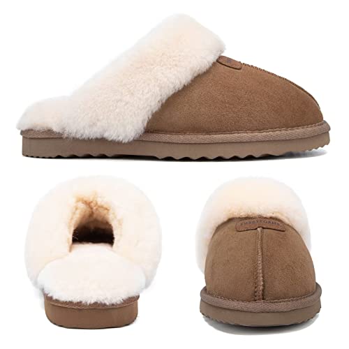 FUZZYFOAMS Genuine Australian Sheepskin Women Slippers Memory Foam Shearling Slipper Water Resistant Warm and Fluffy Indoor Outdoor House Shoes3