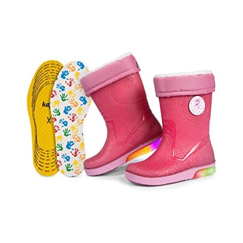 Botas de Agua para Niños con Forro de Piel Sintética Desmontable, Suela LED y Tira Reflectante Cover