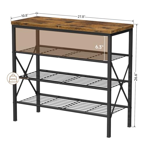 Image of 4-Tier Tall Shoe Rack, Large Capacity Shoe Shelf Holds 16 Pairs, Shoe Shelf for Entryway, Hallway, Living Room, Rustic Brown