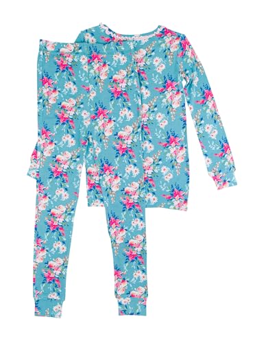 RuffleButts SoftSnooze Viscose from Bamboo Girls Ruffle Long Sleeve Pajama Set - Fancy Me Floral Kids, 9/102
